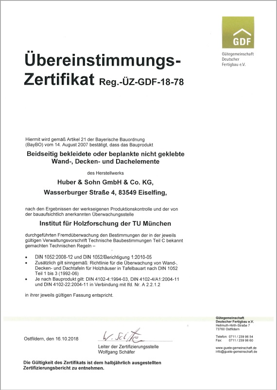 Übereinstimmungzertifikat Huber_Sohn_GDF_TUM Bild